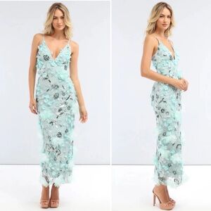 HELSI Norah Sequin Floral Embellished Mint Sage Green Midi Dress Size Small $715